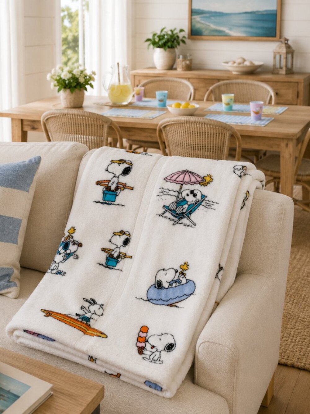 Peanuts VelvetLoft Blanket Full / Queen 90"x90" Summer Surf Ocean By Berkshire